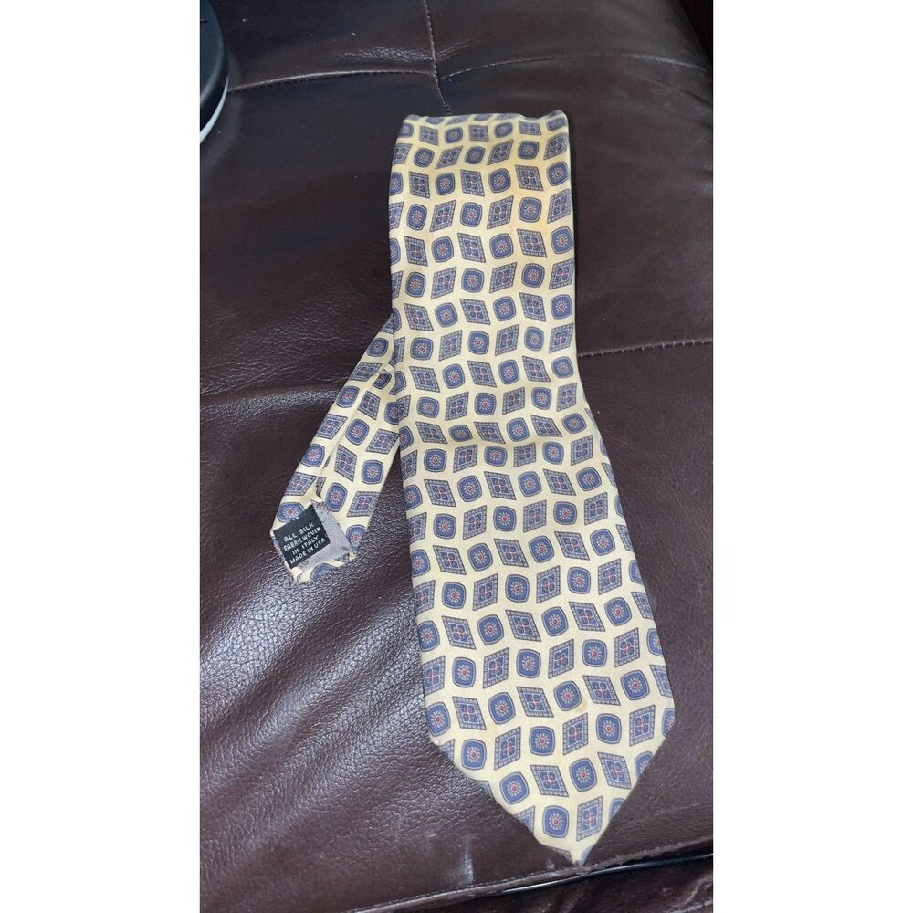 Vintage Christian Dior Monsieur Silk Tie Cream Blue Necktie Designer Mens